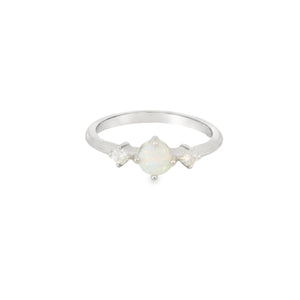 Round white lab opal cubic zirconia ring
