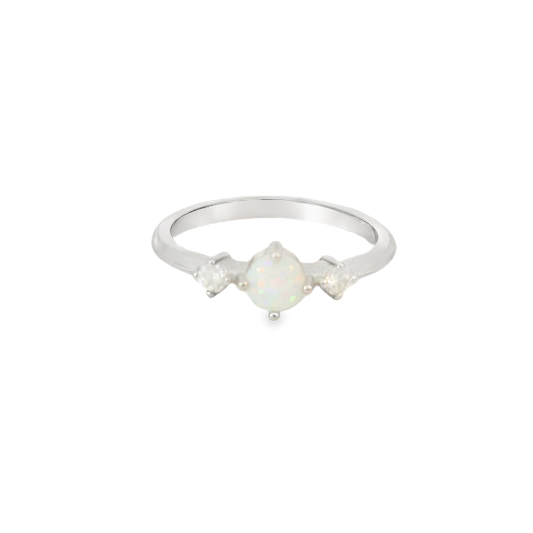 Round white lab opal cubic zirconia ring