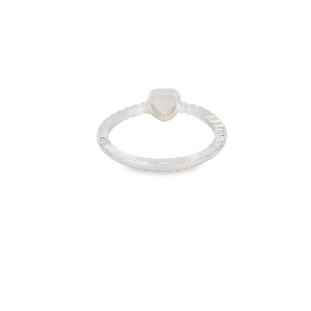 Blue lab opal heart sterling silver ring