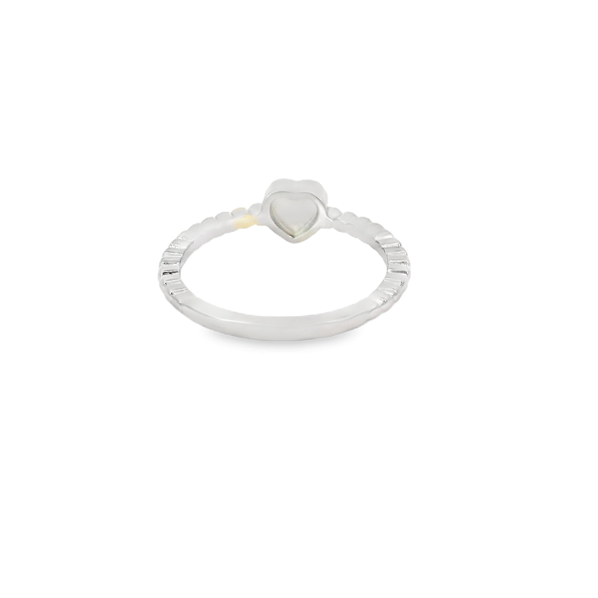 White lab opal heart sterling silver ring