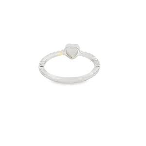 White lab opal heart sterling silver ring