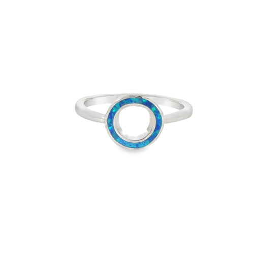 Blue Lab Opal Circle Sterling Silver Ring
