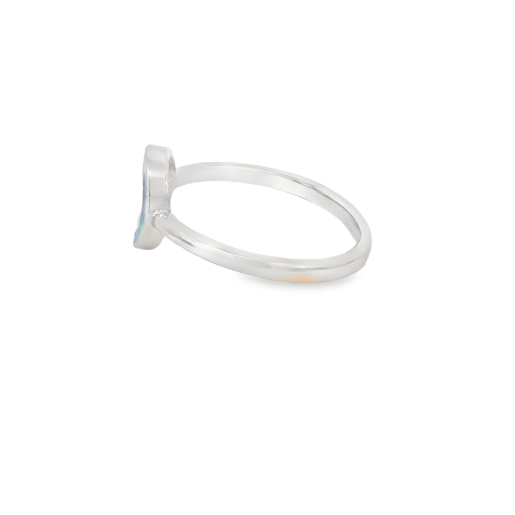 Blue Lab Opal Circle Sterling Silver Ring