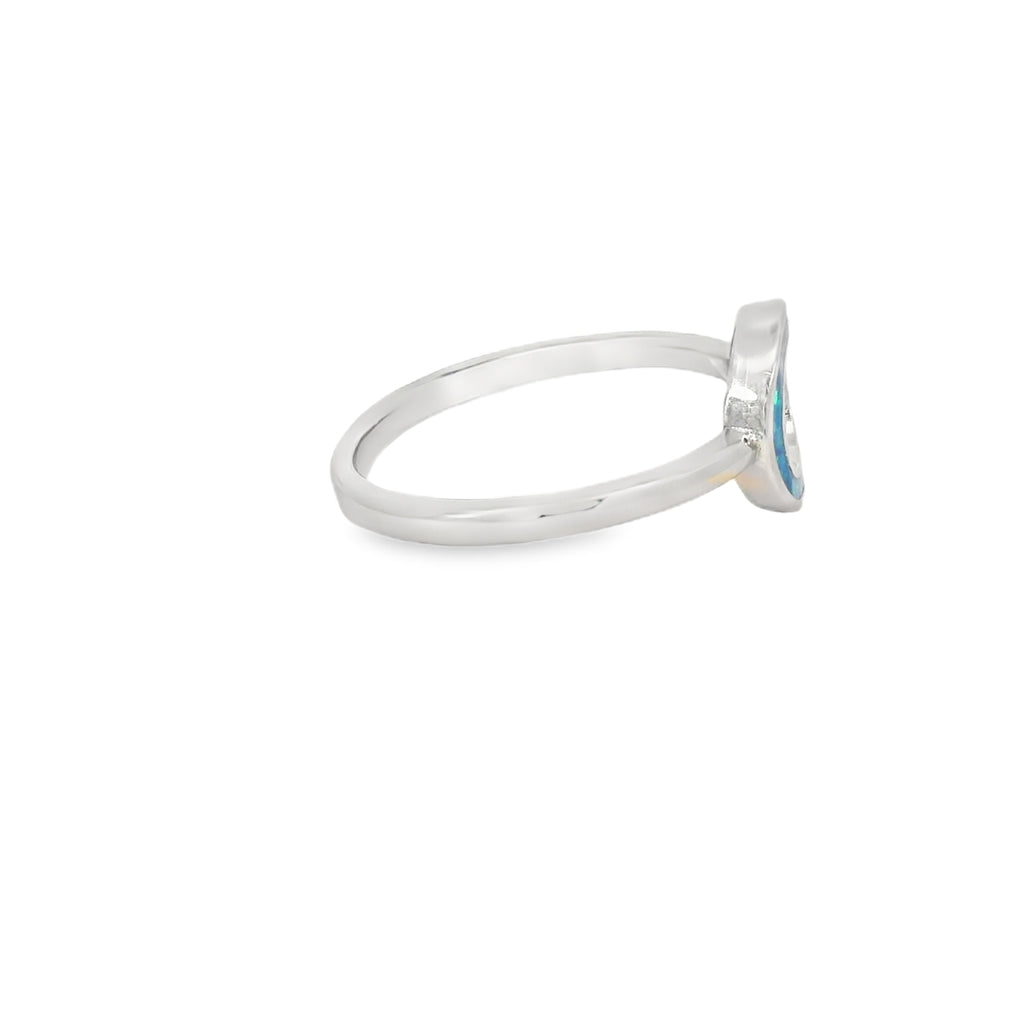Blue Lab Opal Circle Sterling Silver Ring