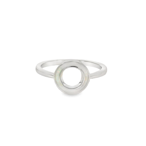 White Lab Opal Circle Sterling Silver Ring