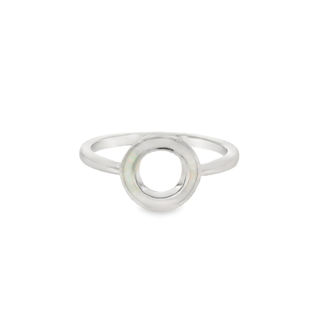 White Lab Opal Circle Sterling Silver Ring