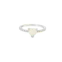 Load image into Gallery viewer, White lab opal heart sterling silver ring