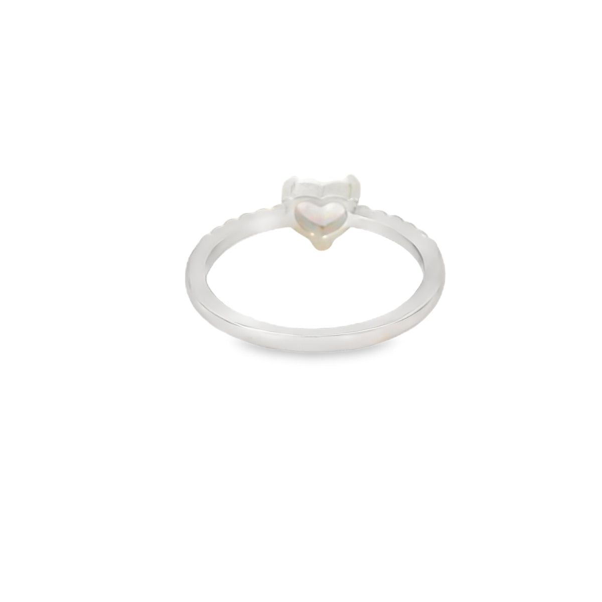 White lab opal heart sterling silver ring