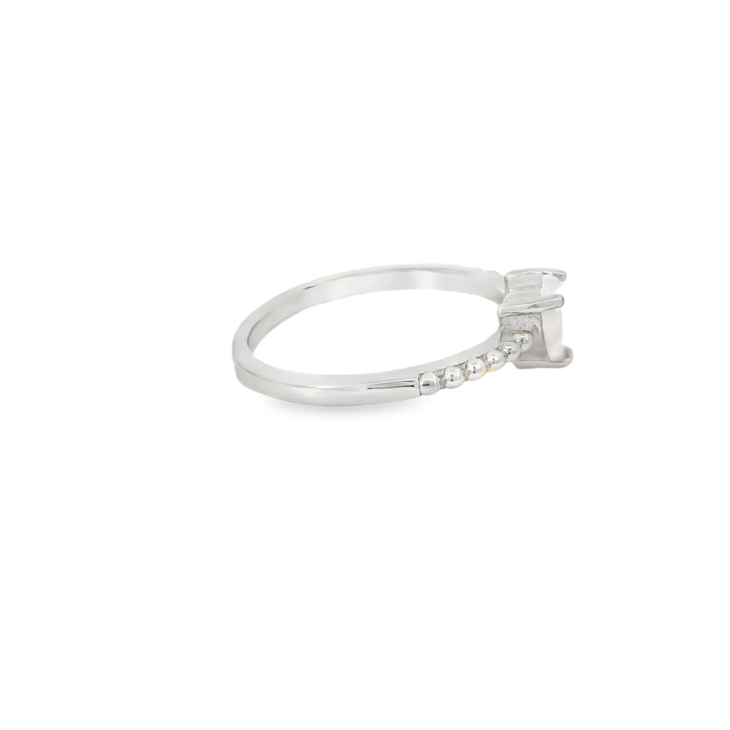 White lab opal heart sterling silver ring