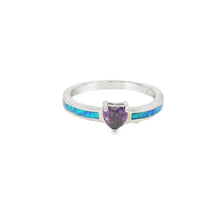 Load image into Gallery viewer, Blue Lab Opal Purple Cubic Zirconia Heart Ring