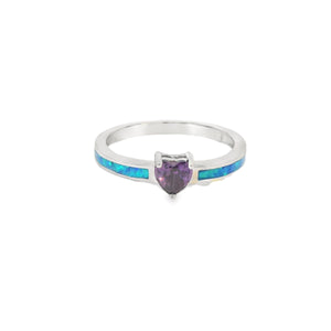 Blue Lab Opal Purple Cubic Zirconia Heart Ring