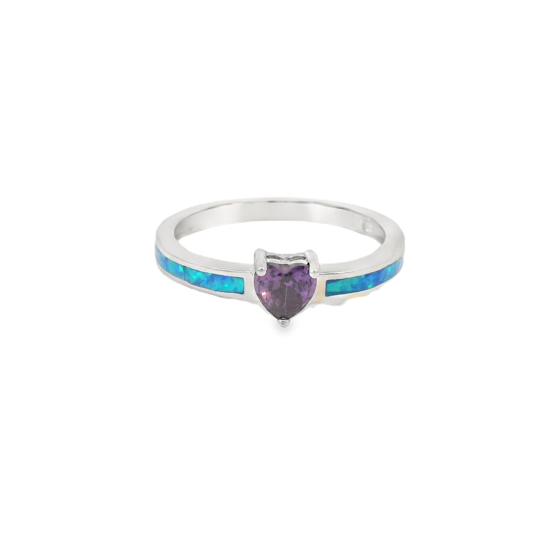 Blue Lab Opal Purple Cubic Zirconia Heart Ring