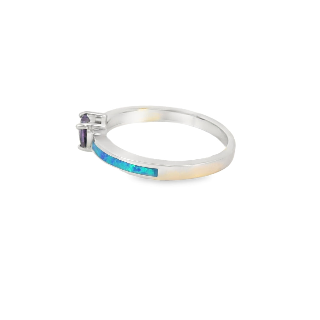 Blue Lab Opal Purple Cubic Zirconia Heart Ring