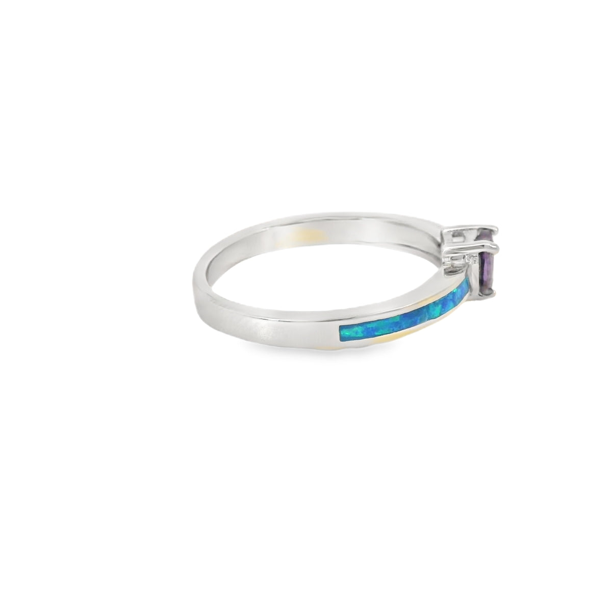 Blue Lab Opal Purple Cubic Zirconia Heart Ring