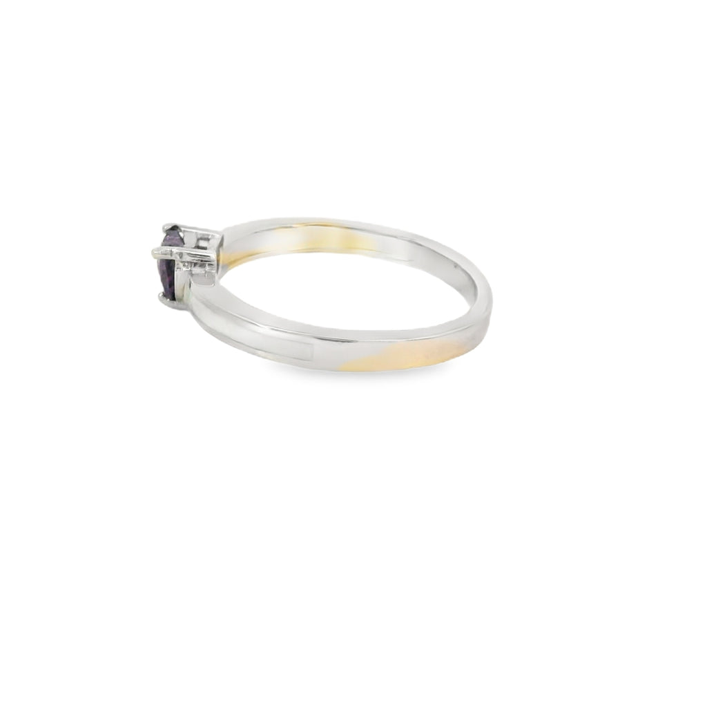White Lab Opal Purple Cubic Zirconia Heart Ring