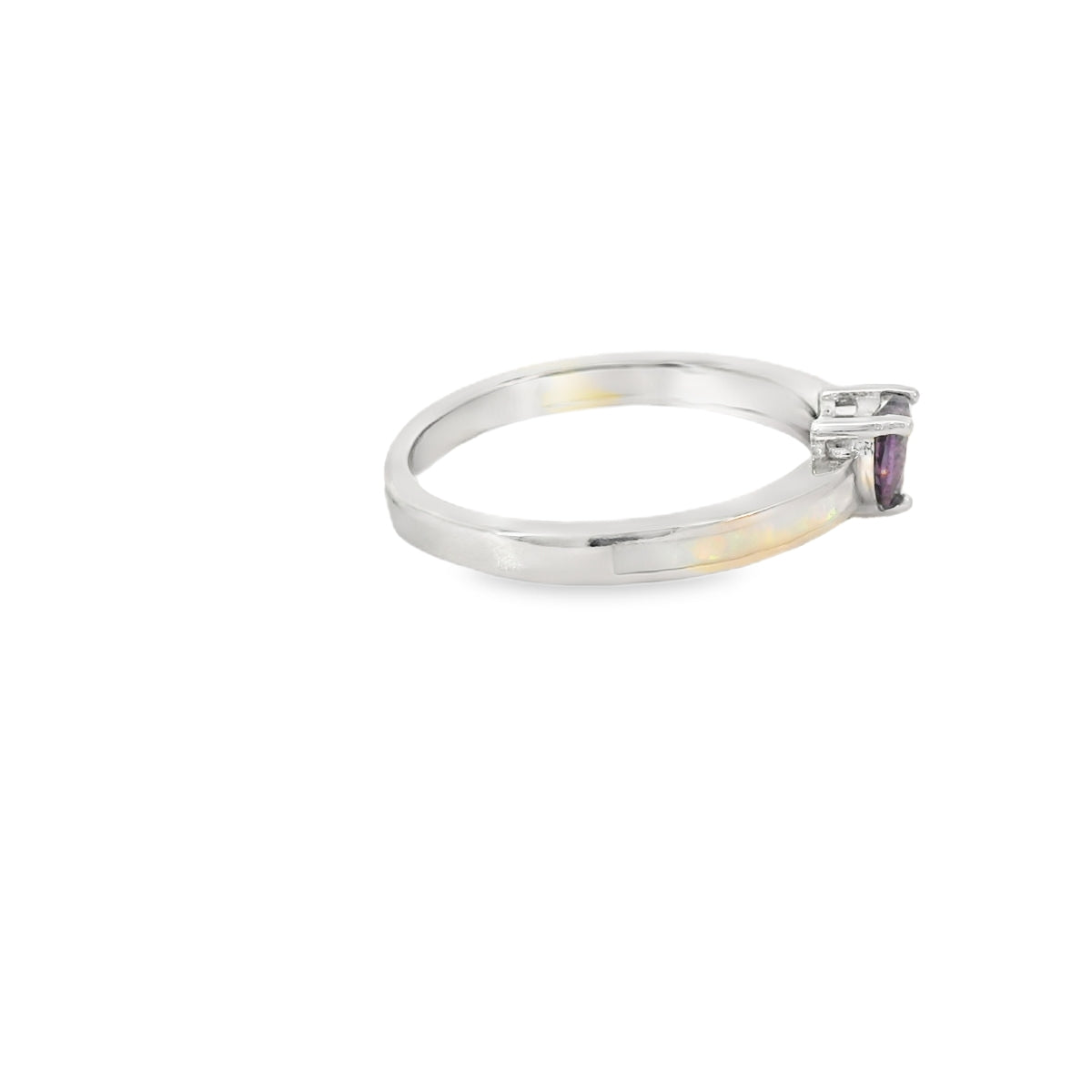 White Lab Opal Purple Cubic Zirconia Heart Ring