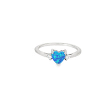 Load image into Gallery viewer, Blue heart lab opal cubic zirconia sterling silver ring