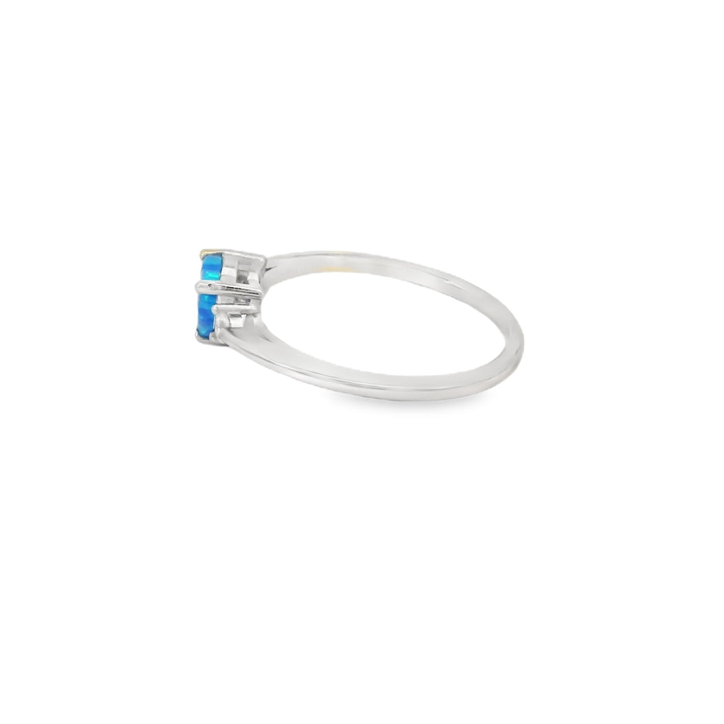 Blue heart lab opal cubic zirconia sterling silver ring
