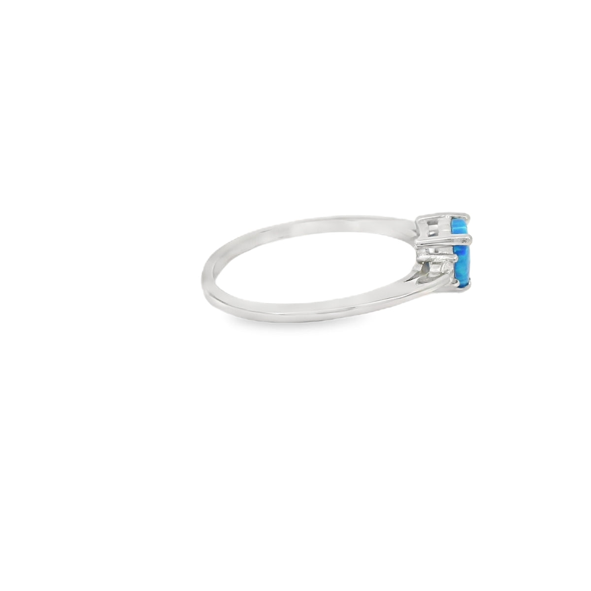 Blue heart lab opal cubic zirconia sterling silver ring