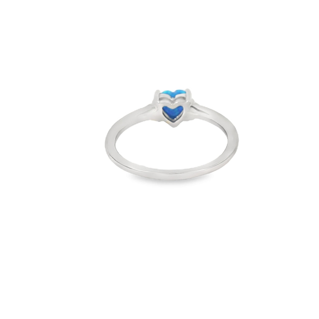 Blue heart lab opal cubic zirconia sterling silver ring