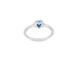 Blue heart lab opal cubic zirconia sterling silver ring