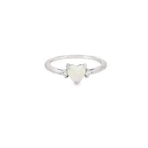 White lab opal heart cubic zirconia sterling silver ring