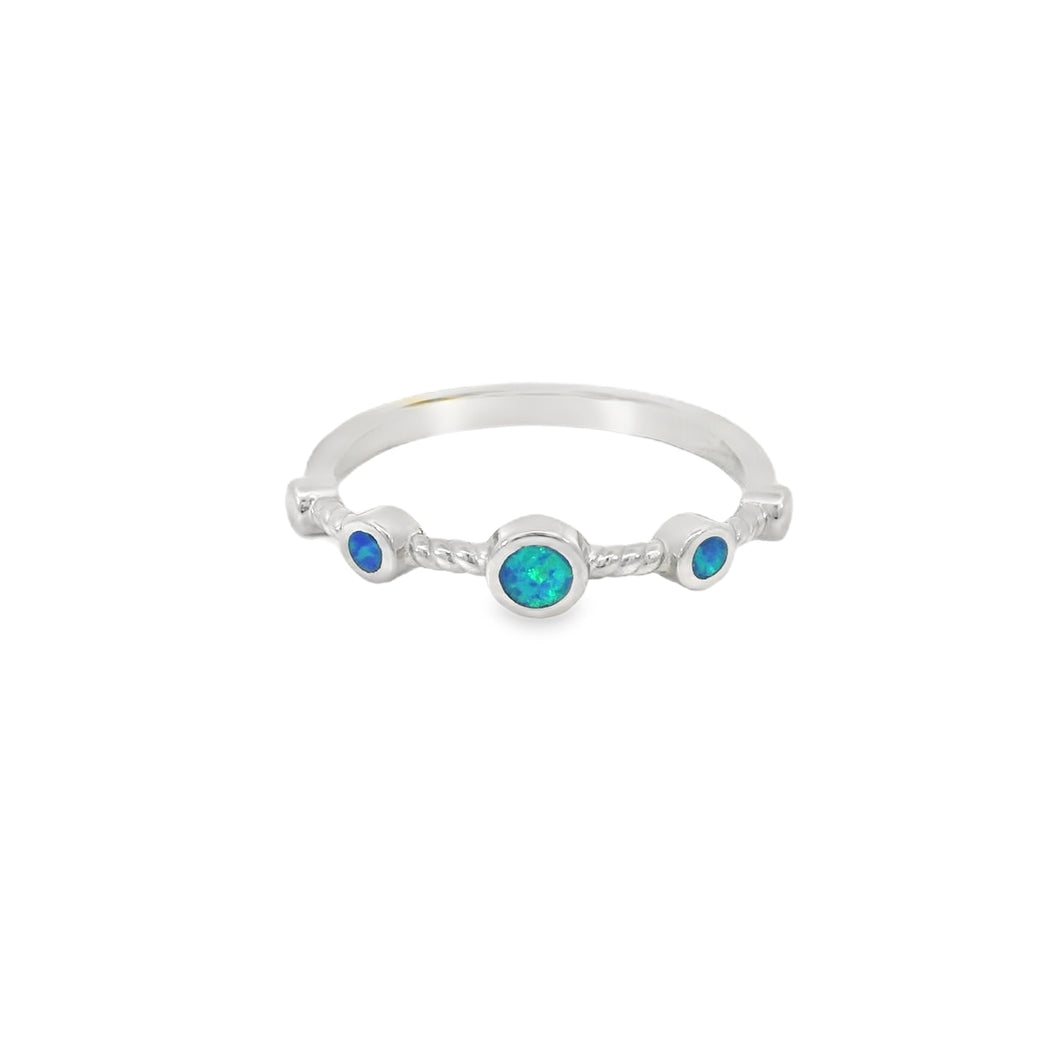 Blue Lab Opal Circles Sterling Silver Ring