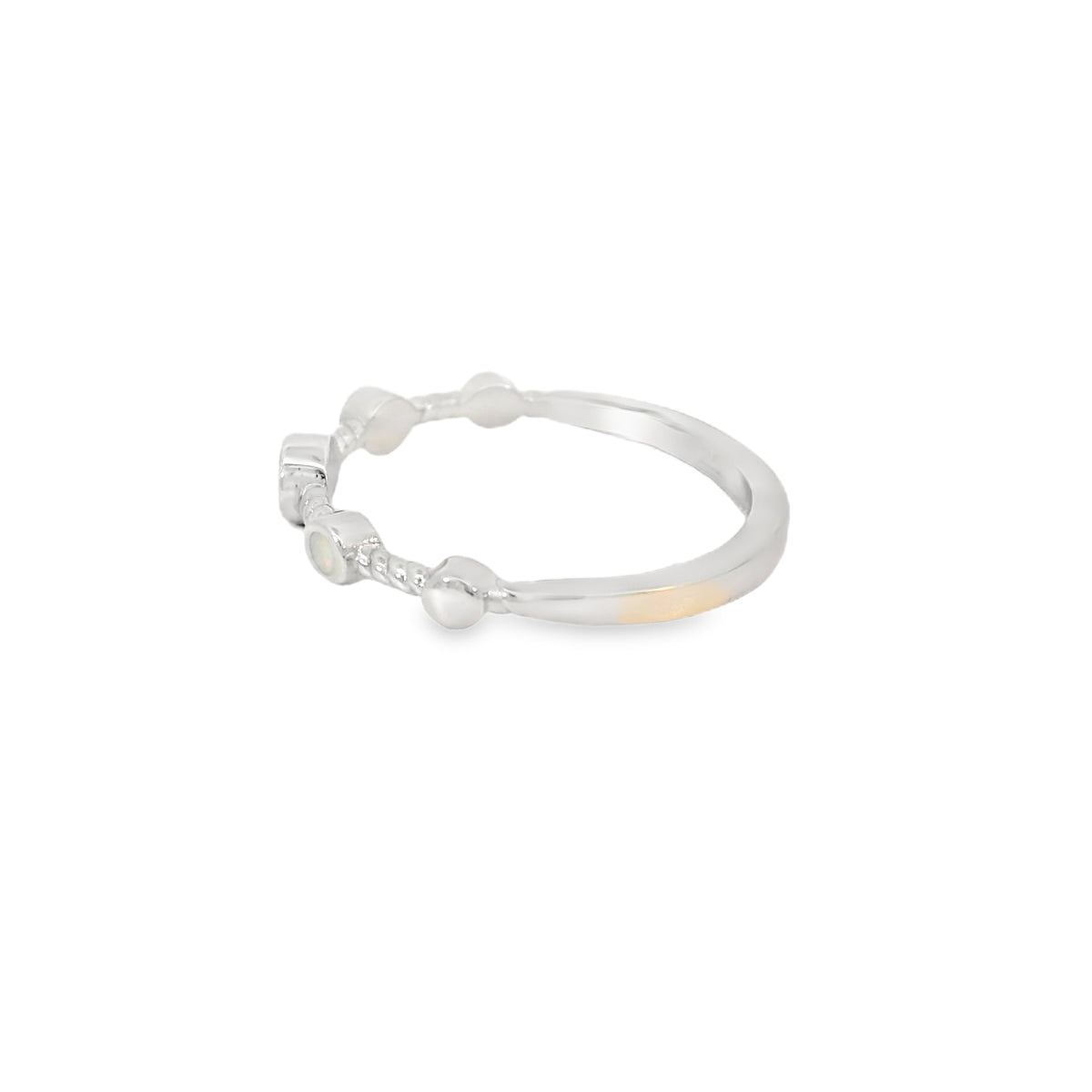White Lab Opal Circles Sterling Silver Ring