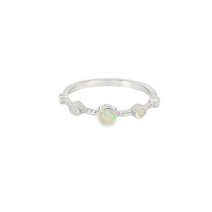White Lab Opal Circles Sterling Silver Ring