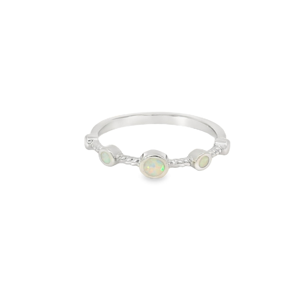 White Lab Opal Circles Sterling Silver Ring
