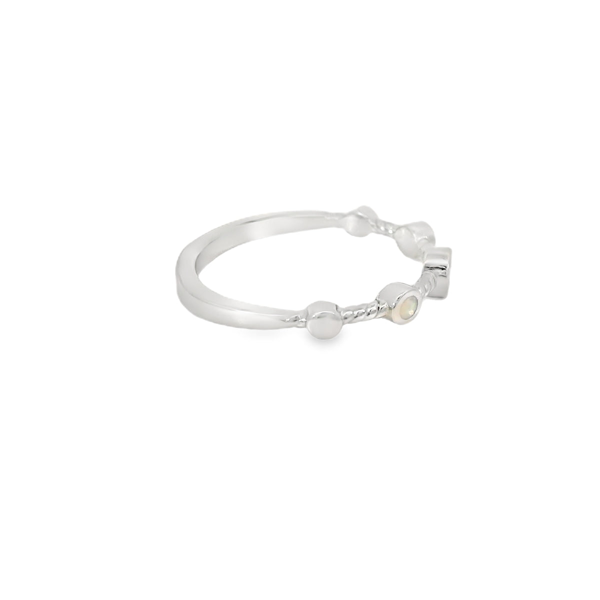 White Lab Opal Circles Sterling Silver Ring