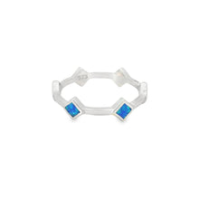 Load image into Gallery viewer, Lab Opal Blue Rhombus Band Sterling Silver Ring