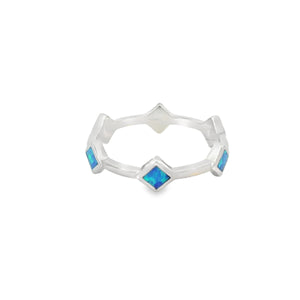 Lab Opal Blue Rhombus Band Sterling Silver Ring