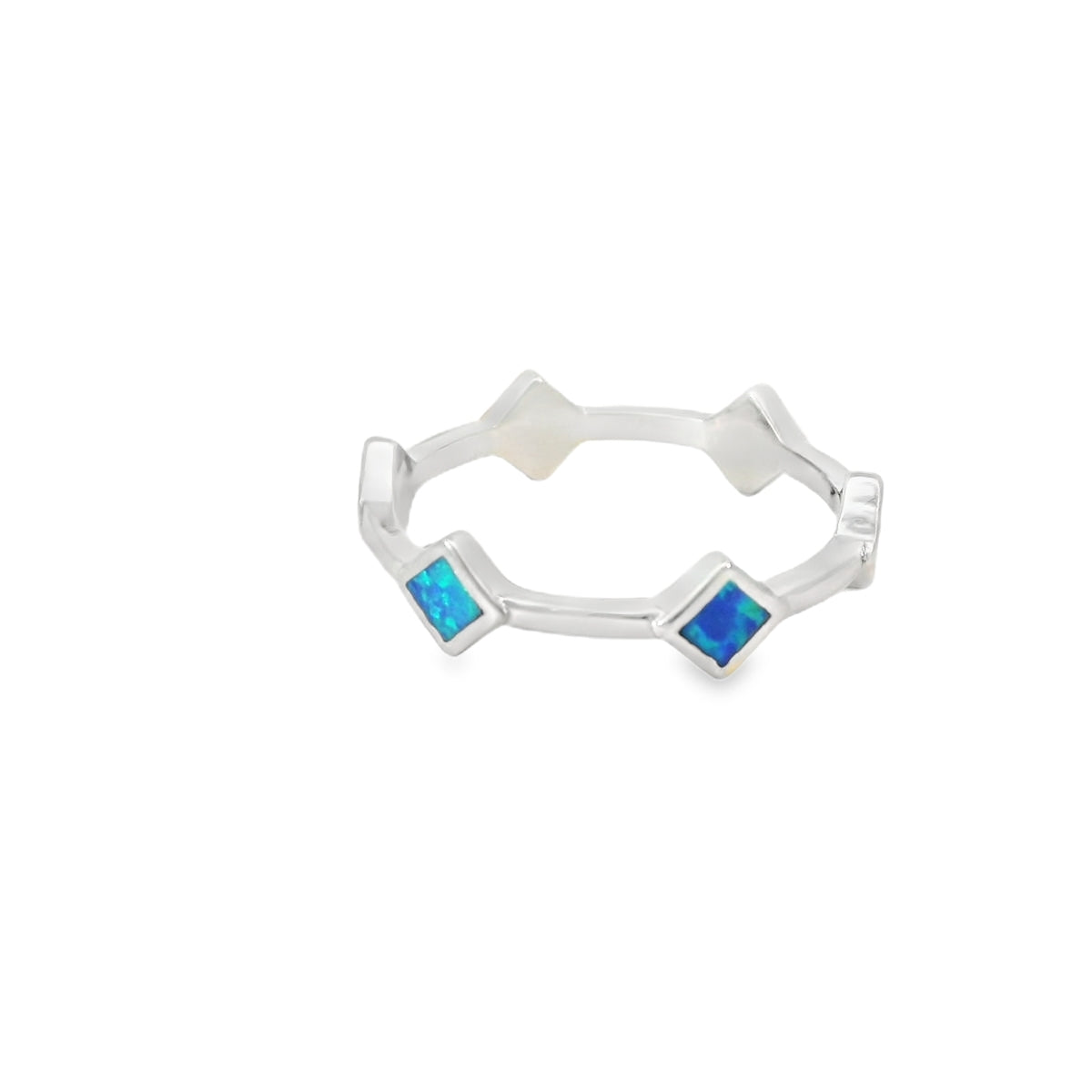 Lab Opal Blue Rhombus Band Sterling Silver Ring