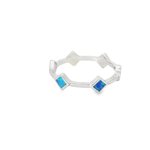 Lab Opal Blue Rhombus Band Sterling Silver Ring