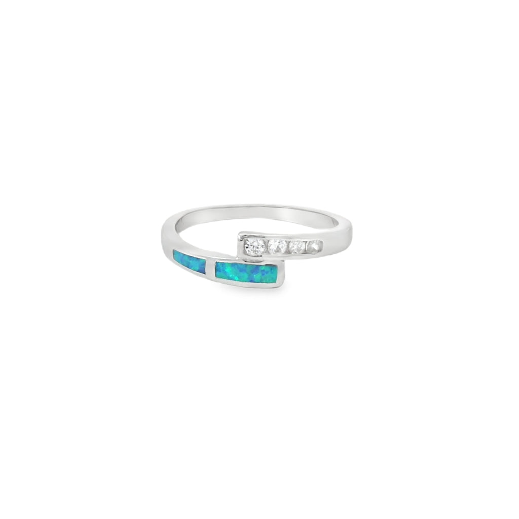 Lab Opal Ring With Cubic Zirconia (Blue)