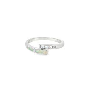 Lab Opal Ring With Cubic Zirconia (White)