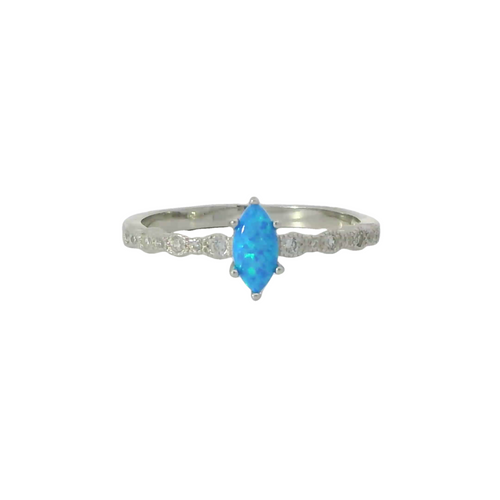 Blue opal with cubic zirconia sterling silver ring