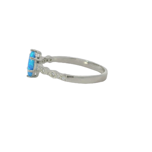 8x4 Marquise cut Blue lab opal with cubic zirconia sterling silver ring