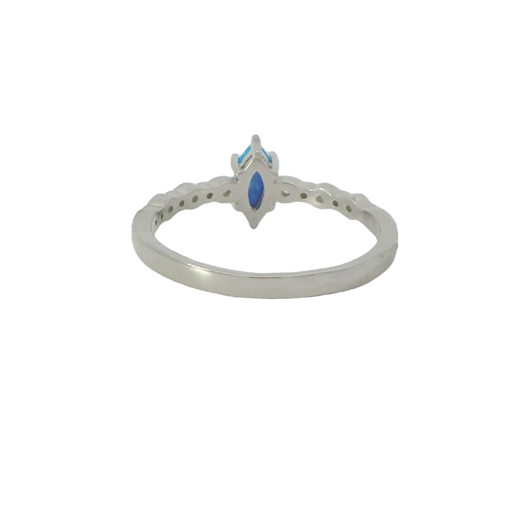 8x4 Marquise cut Blue lab opal with cubic zirconia sterling silver ring