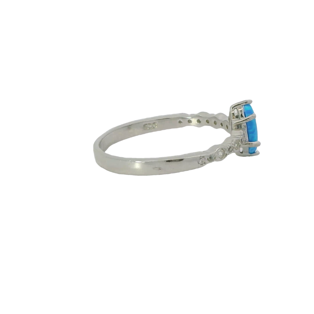 8x4 Marquise cut Blue lab opal with cubic zirconia sterling silver ring
