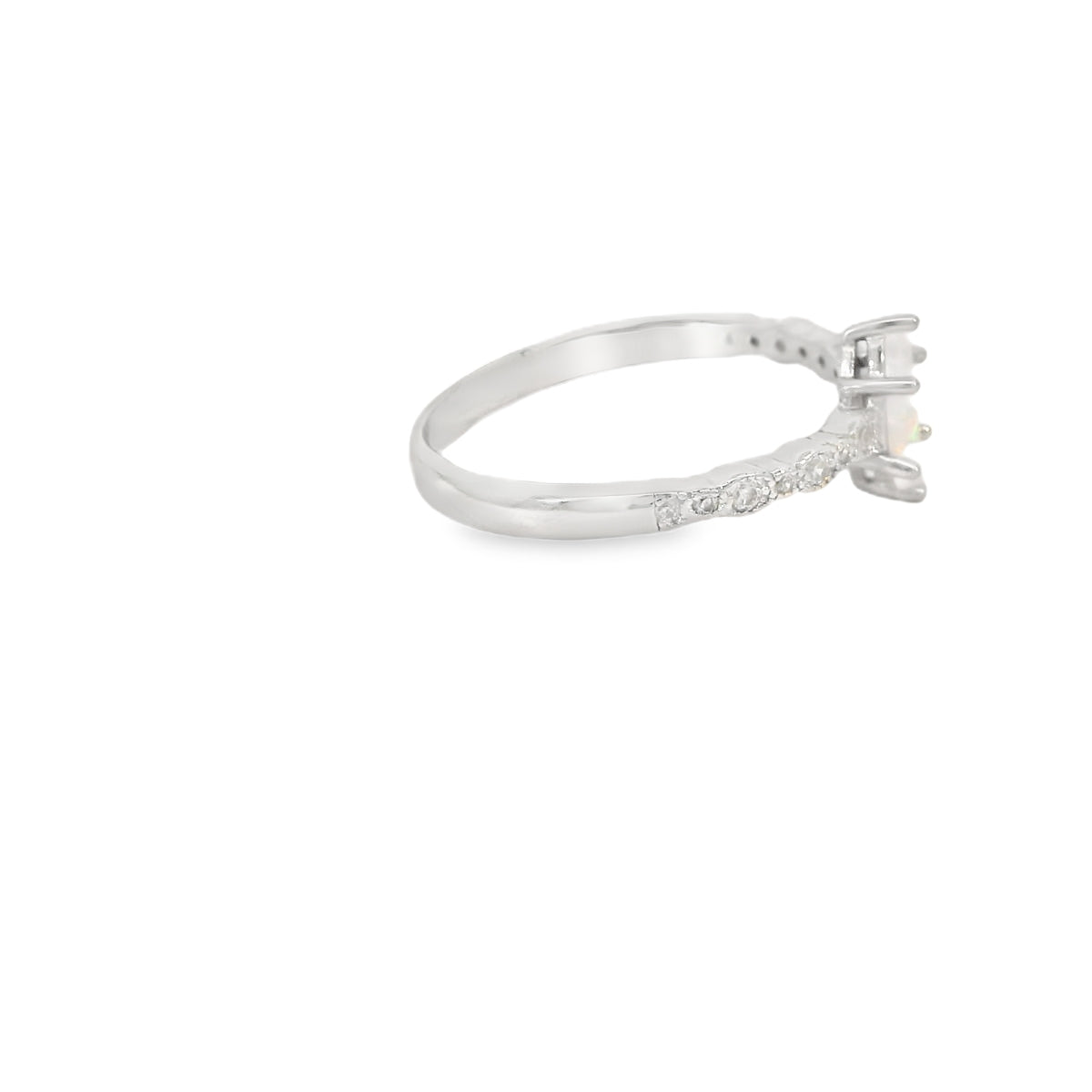 8x4 Marquise cut white lab opal with cubic zirconia sterling silver ring