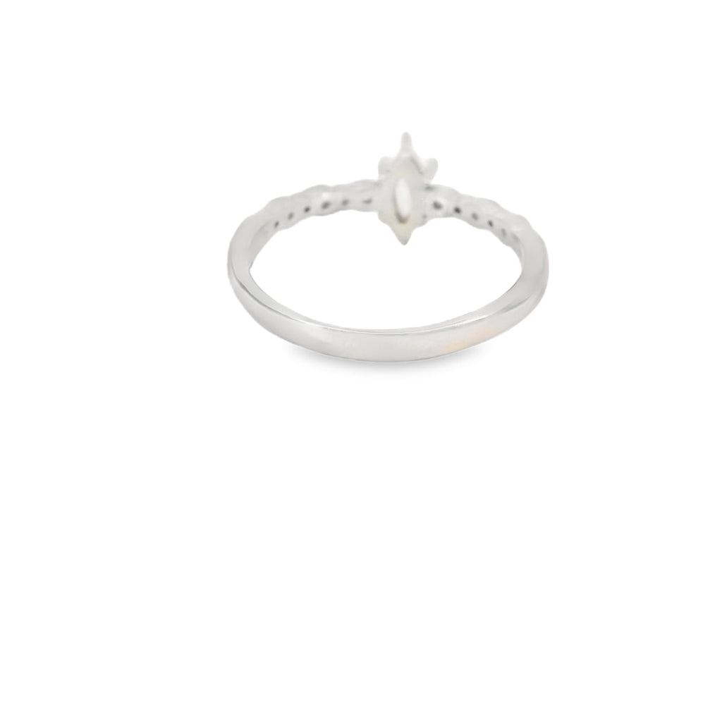 8x4 Marquise cut white lab opal with cubic zirconia sterling silver ring