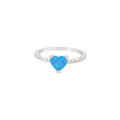 Blue lab opal heart sterling silver ring