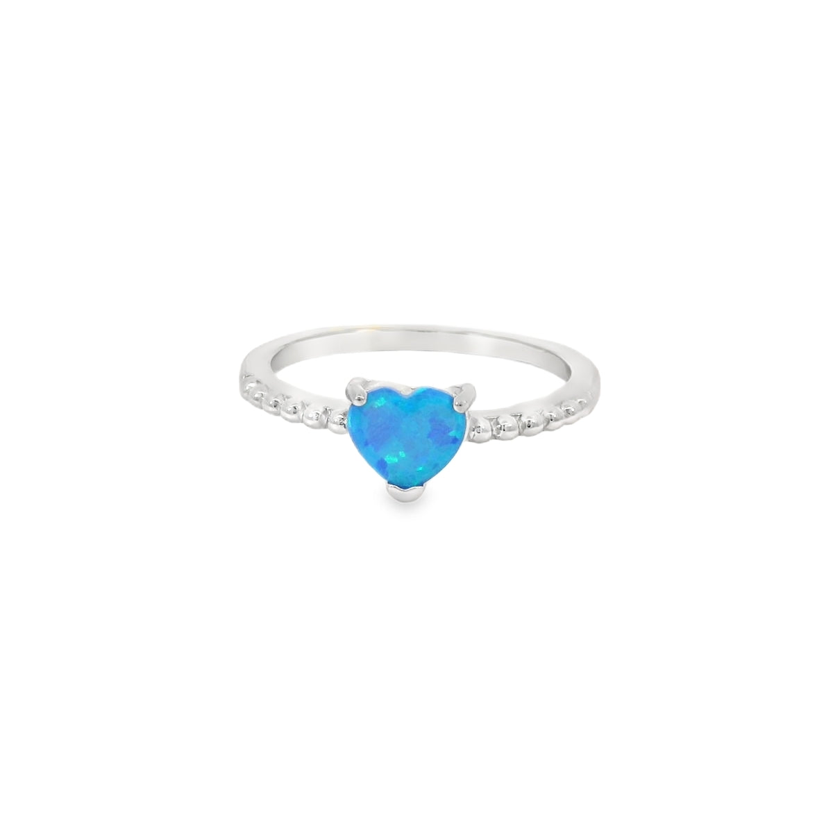Blue lab opal heart sterling silver ring