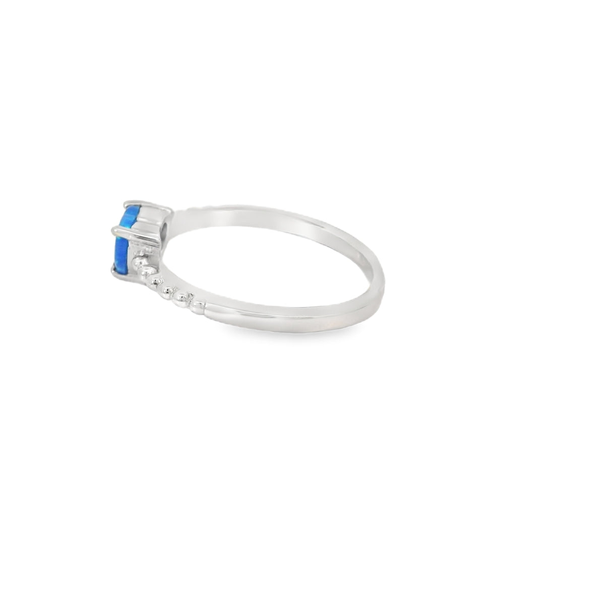 Blue lab opal heart sterling silver ring