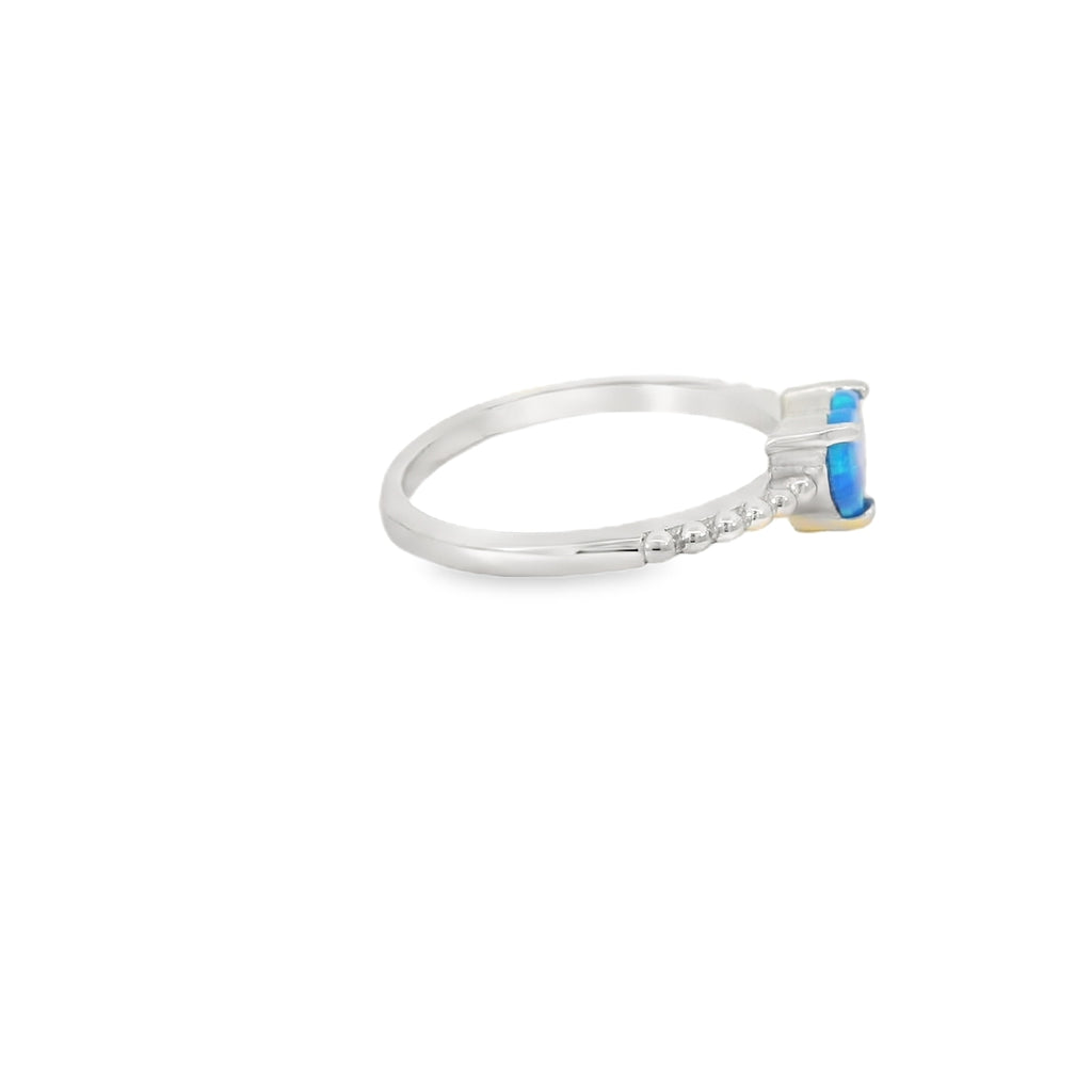 Blue lab opal heart sterling silver ring
