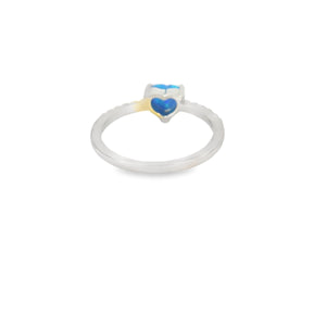 Blue lab opal heart sterling silver ring