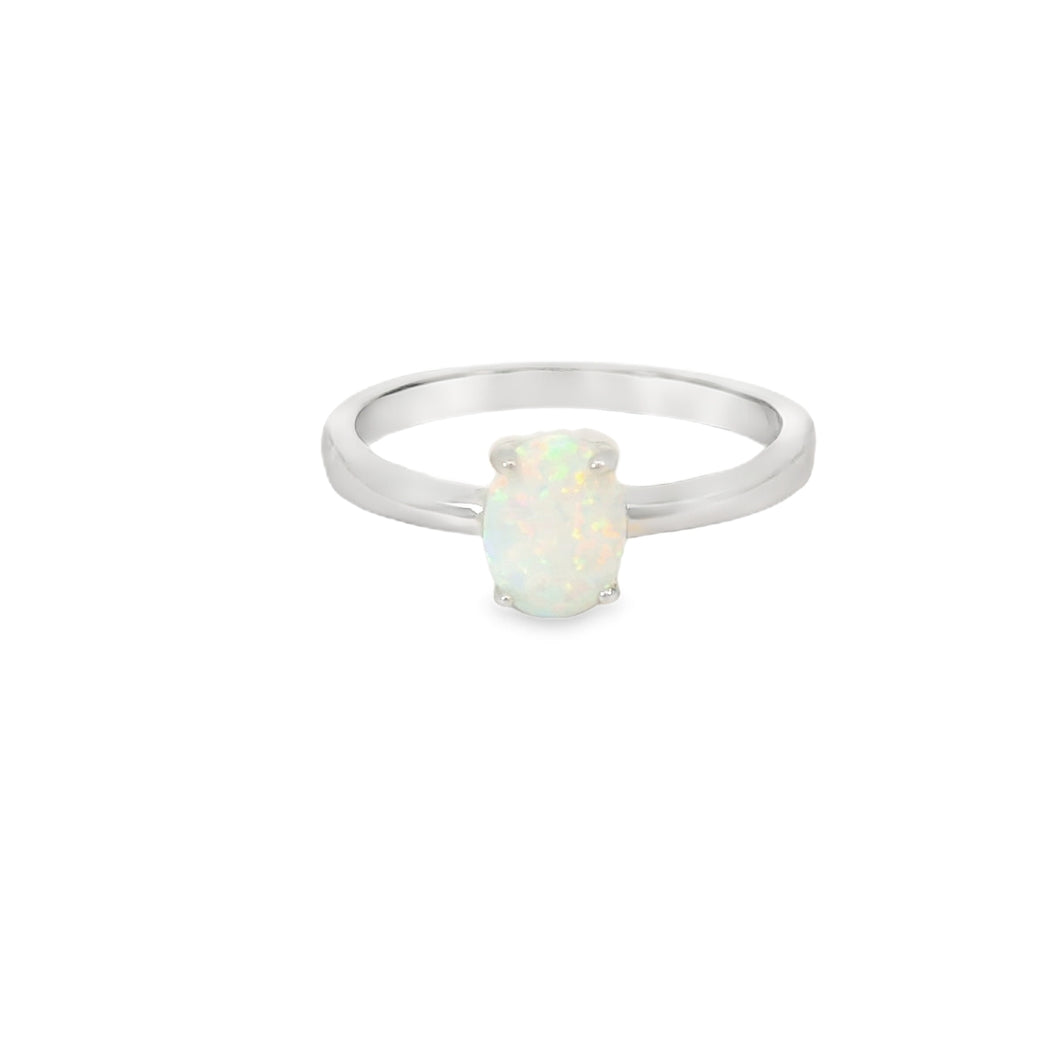White Lab Opal 8x6mm Oval Ring
