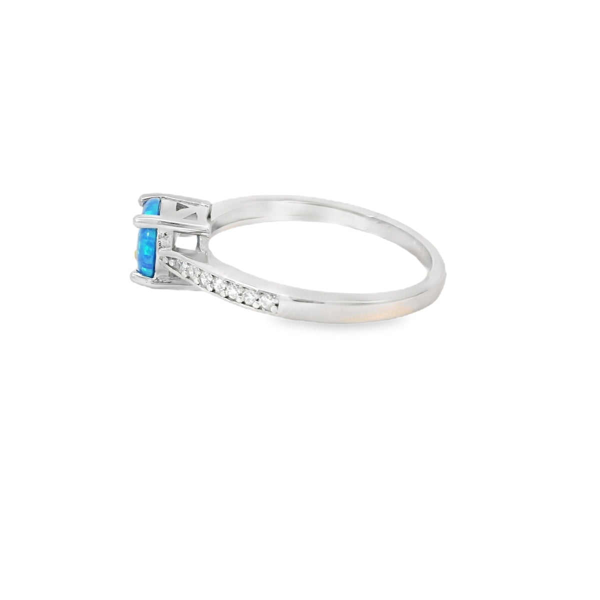Round Blue Lab Opal With Cubic Zirconia